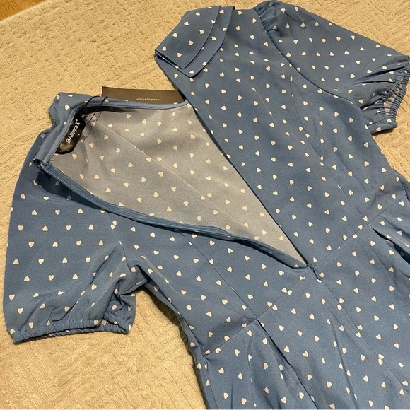 NWT Allegra K Heart Print Short Sleeve A-Line Peter Pan Collar Mini Dress Blue - Picture 10 of 13